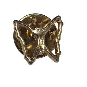 Vintage Gold Tone Open Butterfly Outline Lapel Pin Tie Tack Brooch Accessory